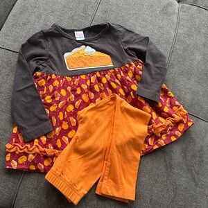 Ricrac & Ruffles Pumpkin Pie Dress with Orange Leggings Size 3T